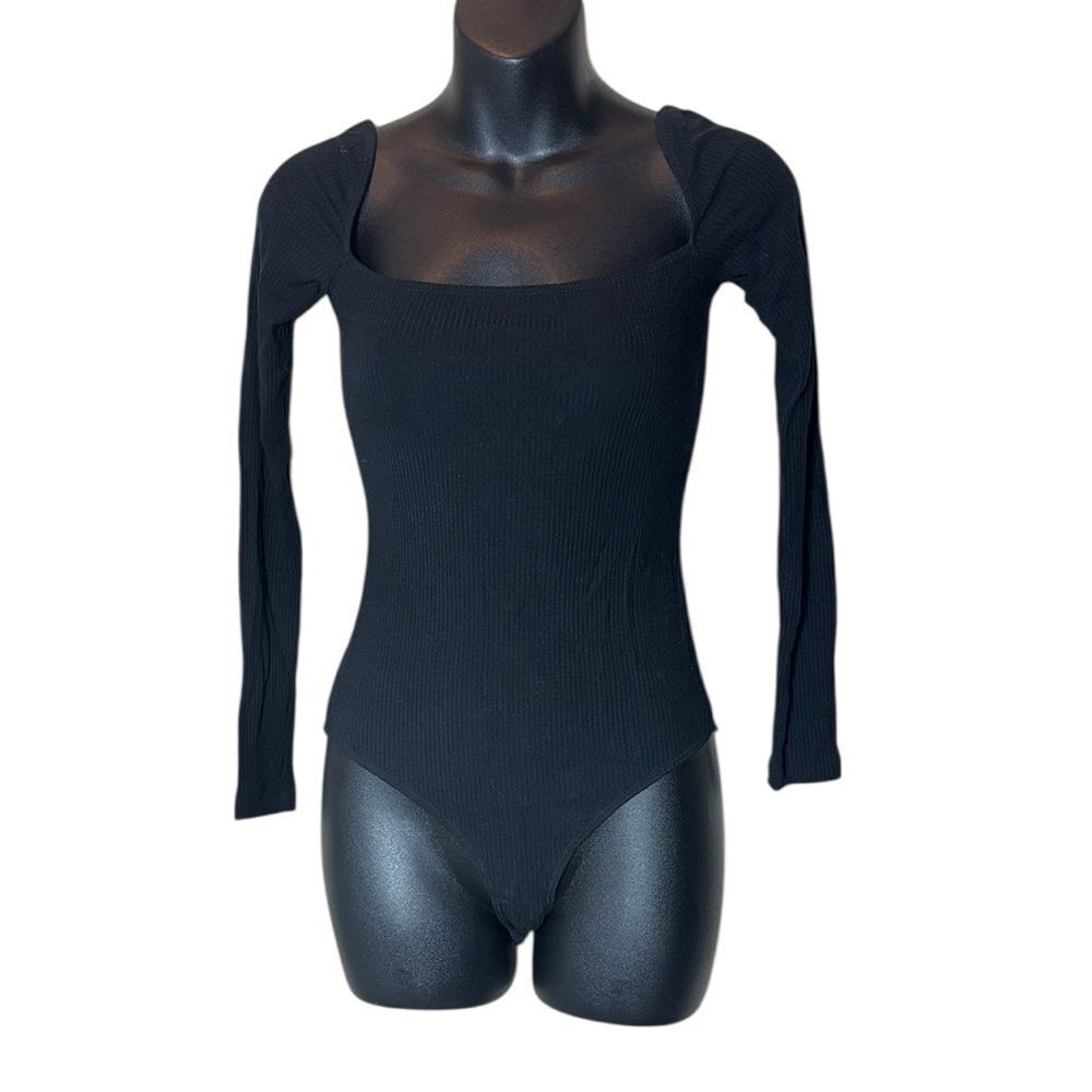 Reformation‎ women’s small black cheeky bodysuit ribbed black long sleeve